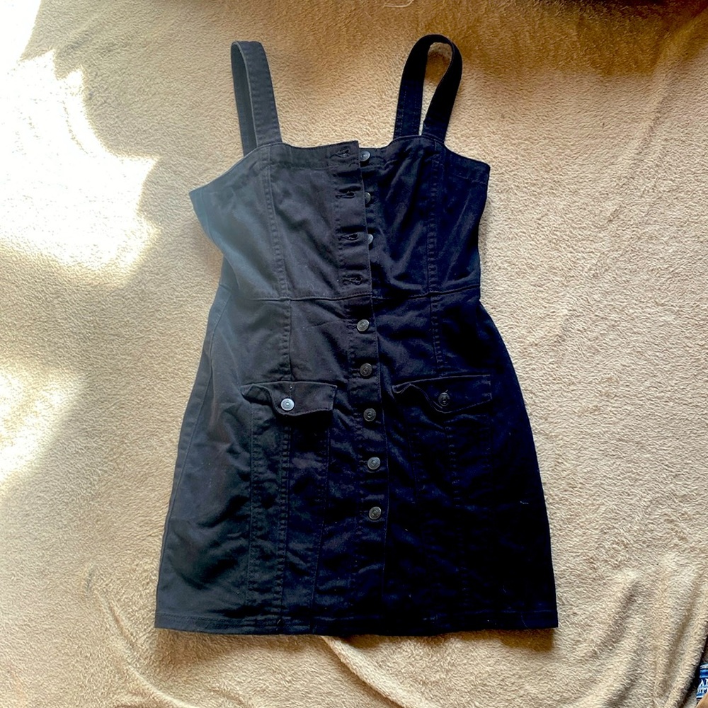 H&M Black Denim Overall Dress